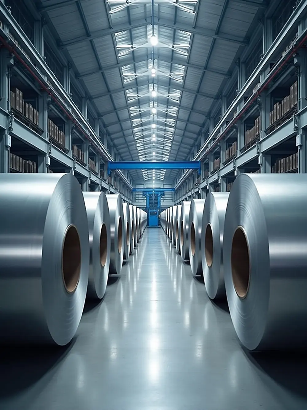 Stainless steel coil warehouse aisle